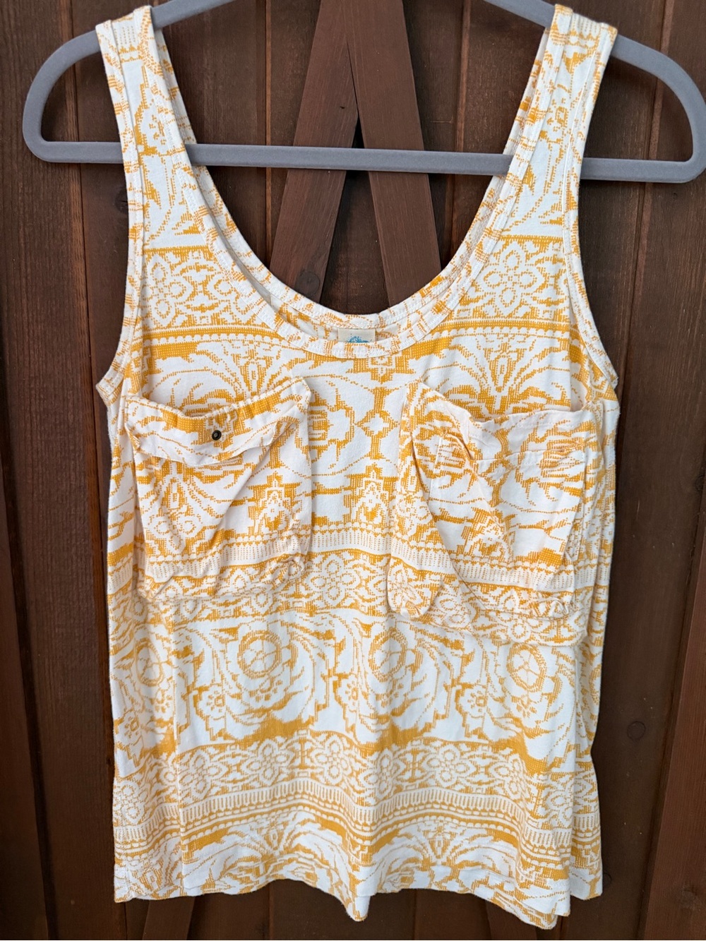 Women's Yellow and White Patterned Tank Top